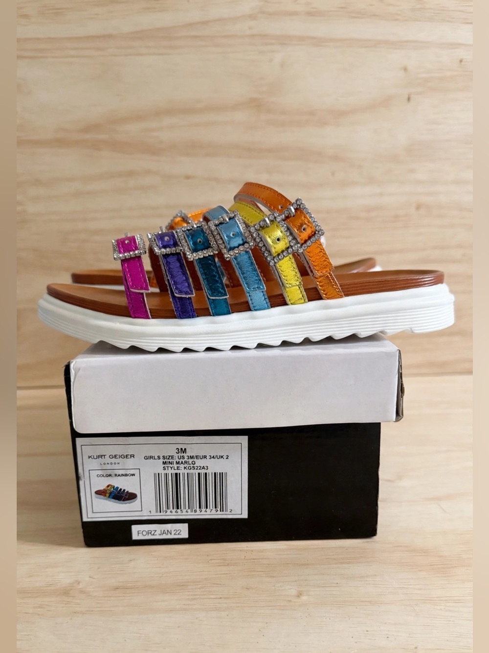 Kurt Geiger Rainbow Jeweled Multi-Stripe Slide Sandals